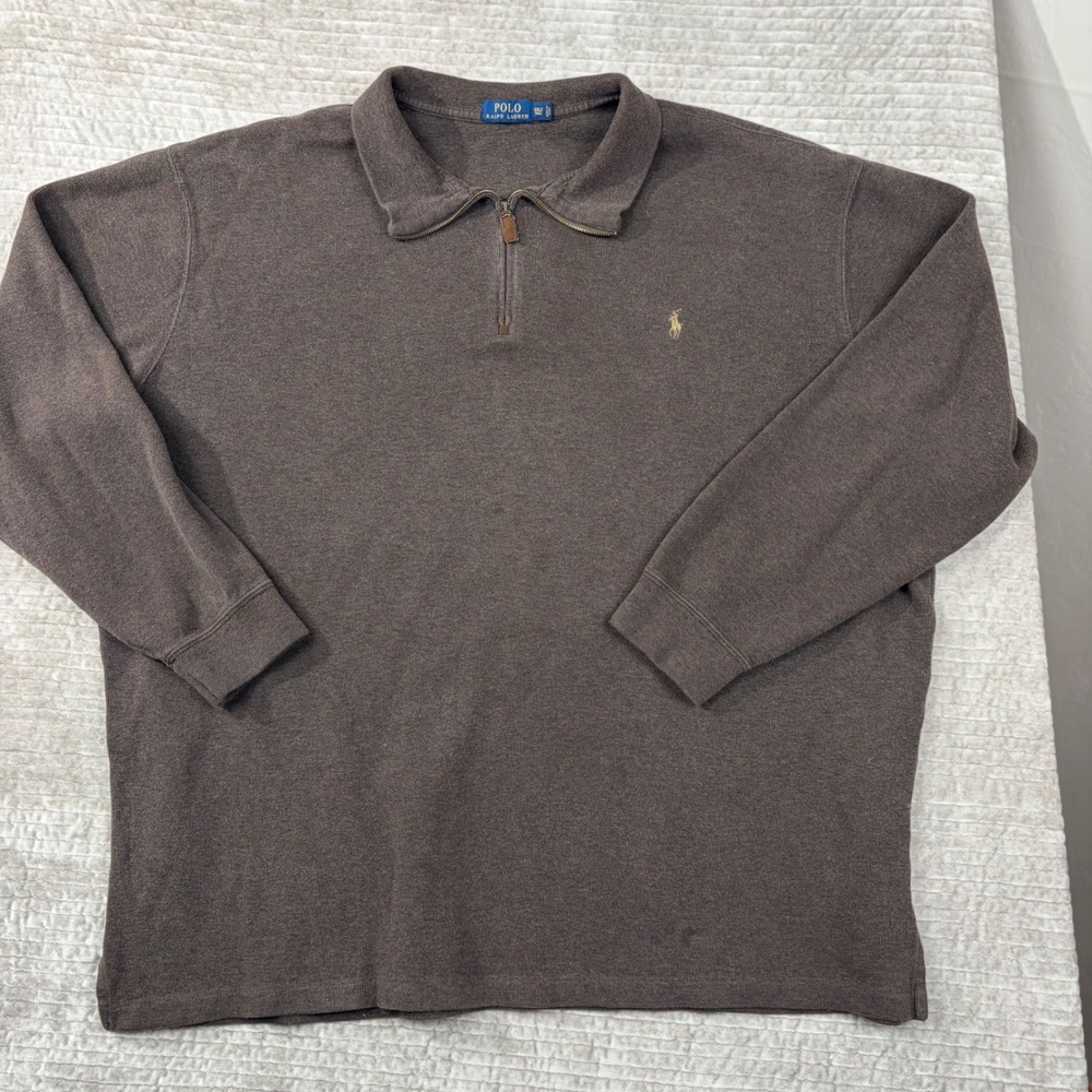 Polo Ralph Lauren Mens 3XLT Brown Cotton Quarter Zip Pullover Sweater Big & Tall
